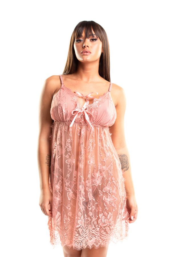 Πρώτη Εικόνα Γυναικείο  sexy babydoll από εντυπωσιακή δαντέλα σε ροζ χρώμα με